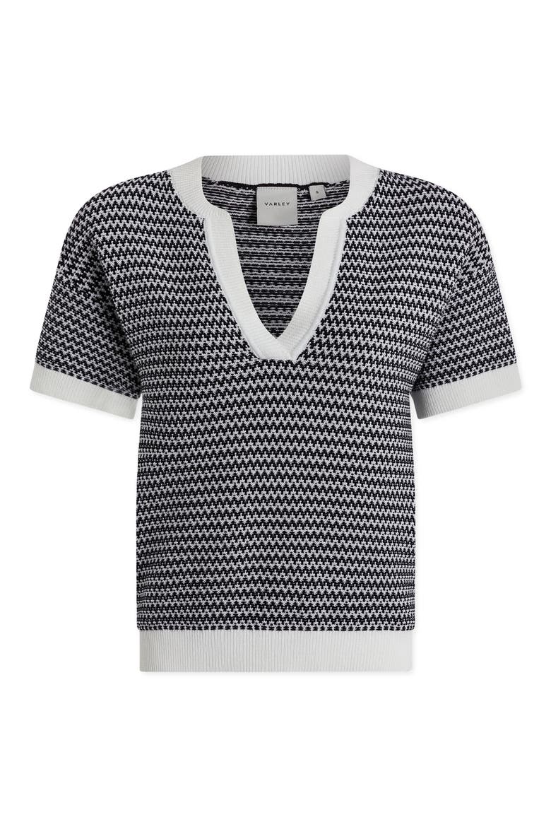 Dora Short Sleeve Cotton Sweater, Alternate, color, SNOW WHITE / BLACK