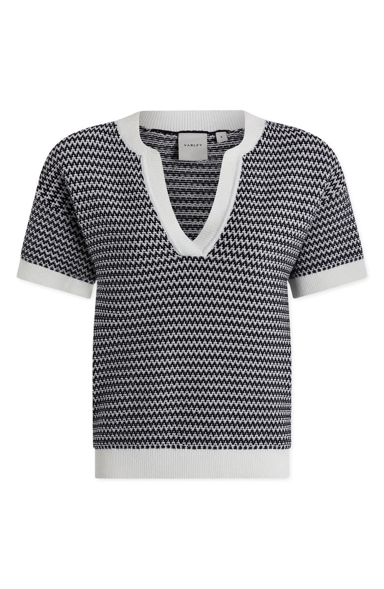 Varley Dora Short Sleeve Cotton Sweater, Alternate, color, Snow White / Black