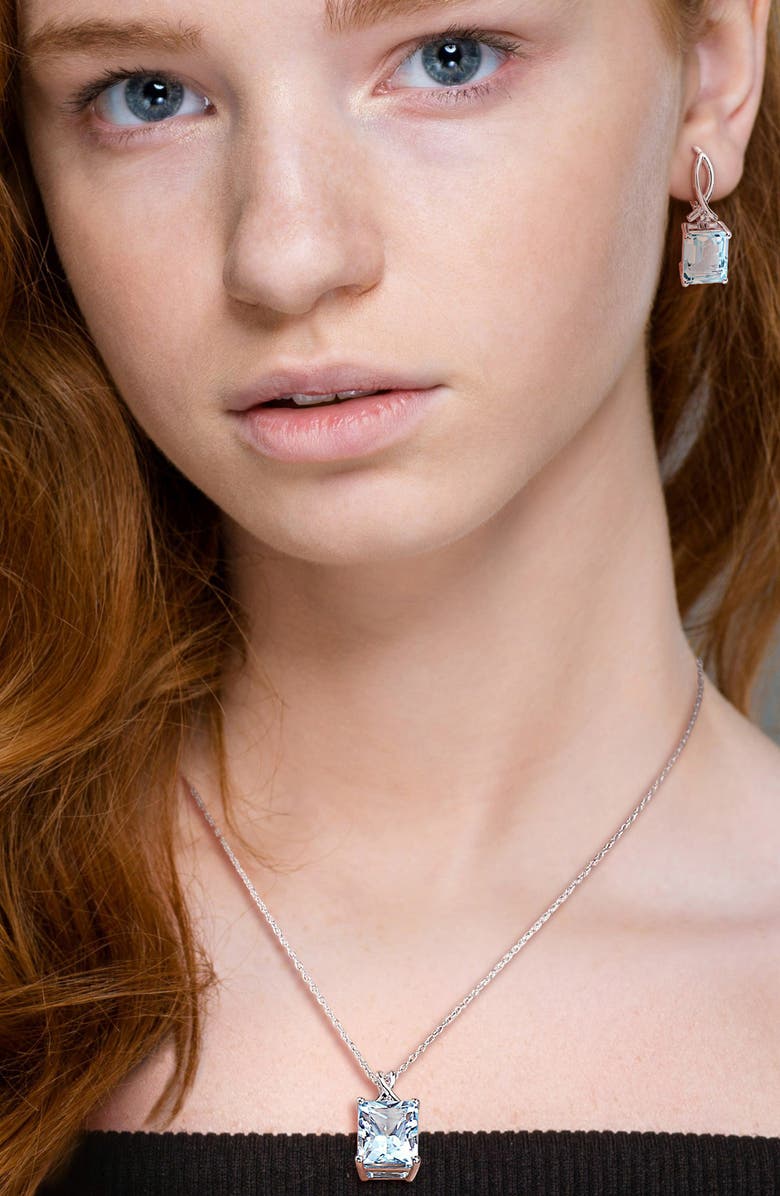 DELMAR Sky Blue Topaz & White Topaz Earrings & Pendant Necklace Set, Alternate, color, Blue