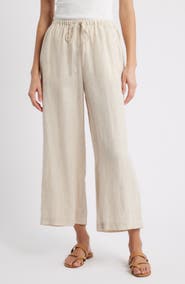 Caslon® Wide Leg Crop Linen Pants