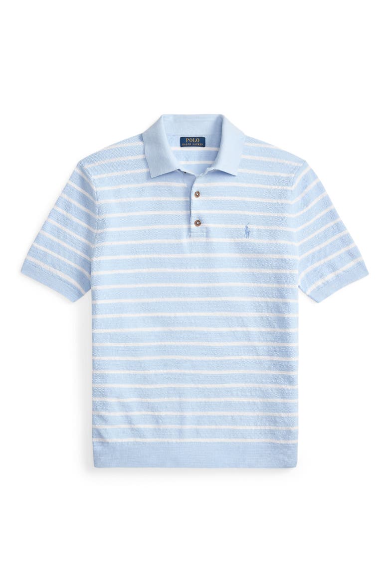 Stripe Cotton & Linen Polo Sweater, Alternate, color, OFFICE BLUE COMBO