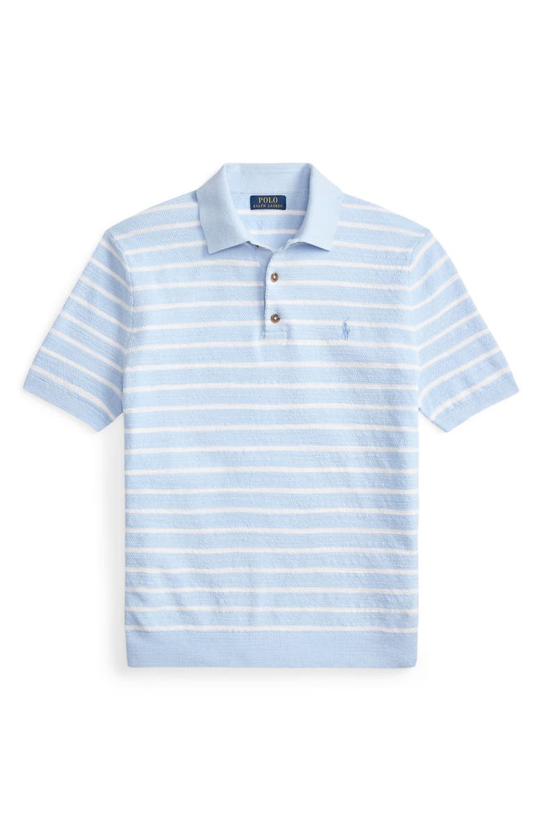 Polo Ralph Lauren Stripe Cotton & Linen Polo Sweater, Alternate, color, Office Blue Combo