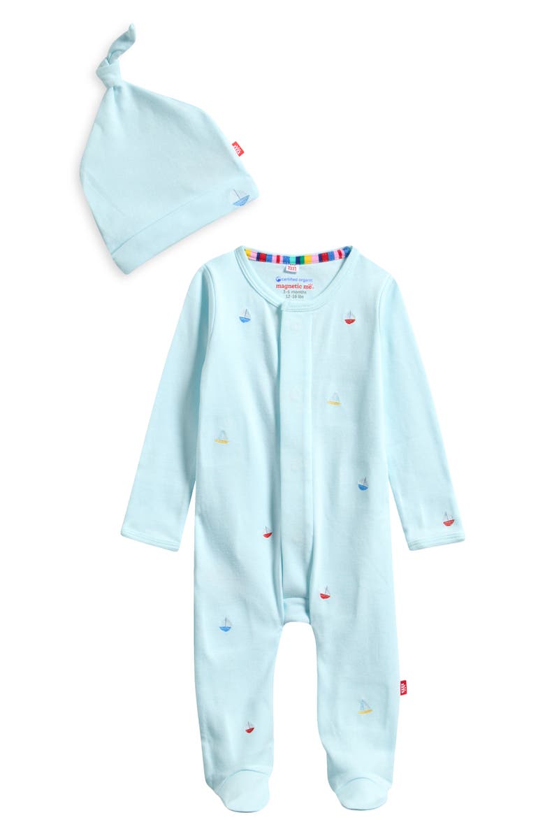 Magnetic Me Sailboat Organic Cotton Magnetic Footie & Hat Set, Main, color,