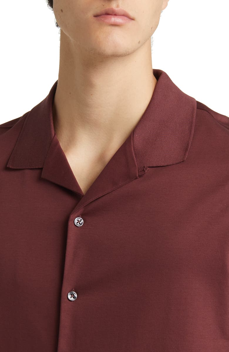 BOSS Powell Solid Short Sleeve Cotton Button-Up Shirt, Alternate, color, Dark Red