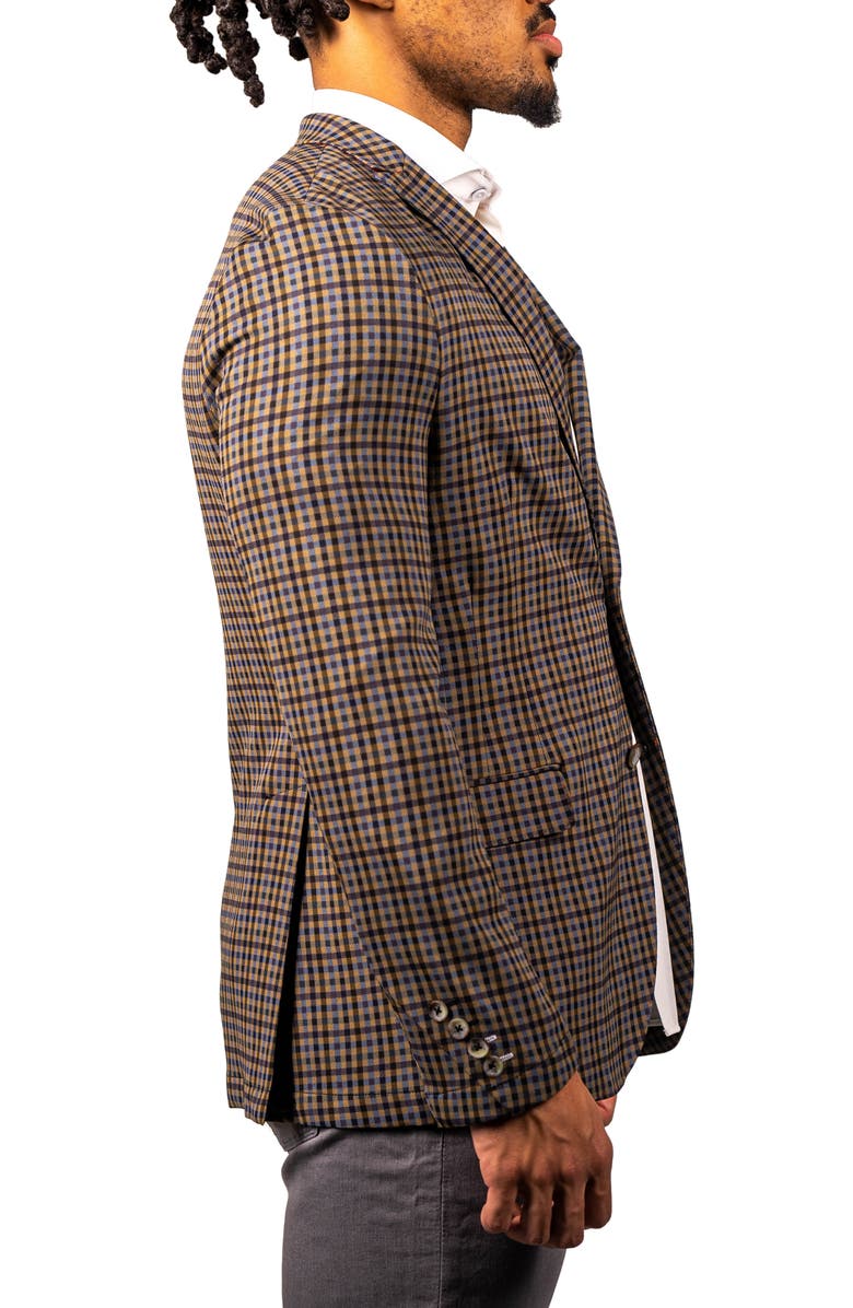 Maceoo Gingham Unconstructed Knit Blazer, Alternate, color, Brown/ Yellow