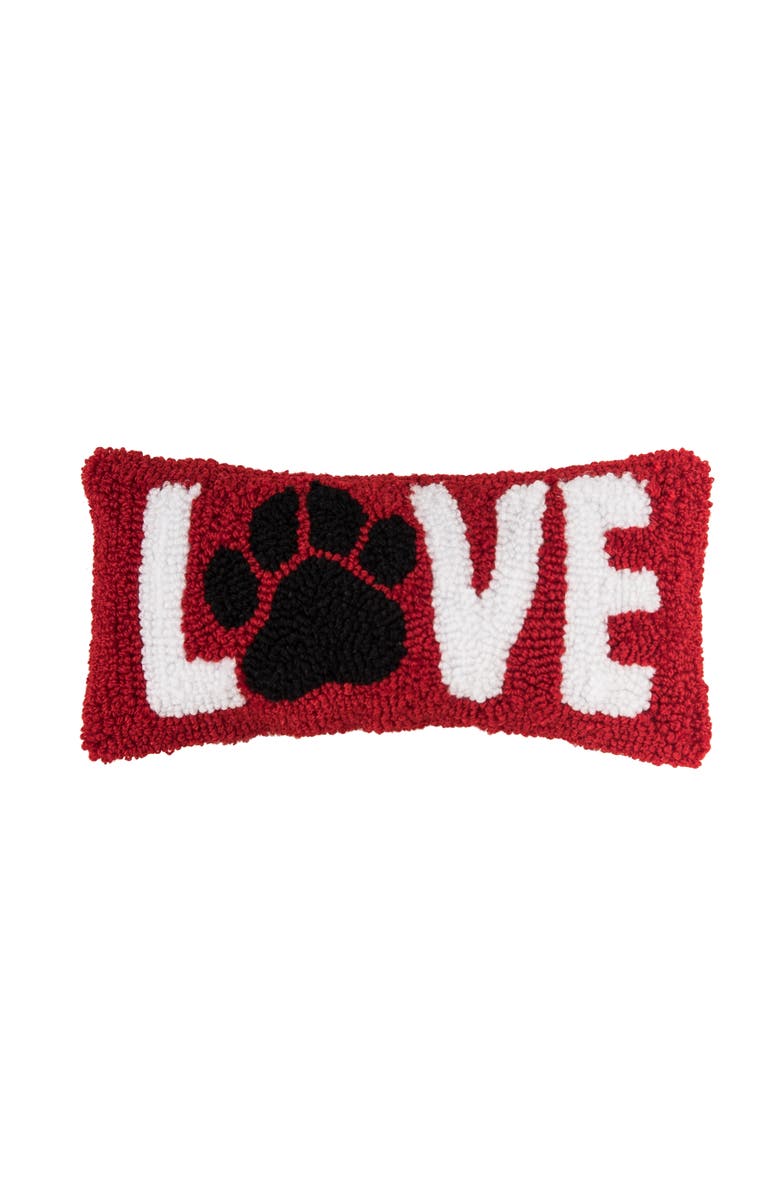 C&F Home "Love" Dog Paw Mini Hooked Valentine's Day Accent Pillow 6" x 12", Main, color, Red