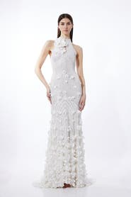 Karen Millen Crystal Rosette Halter-Neck Maxi Dress