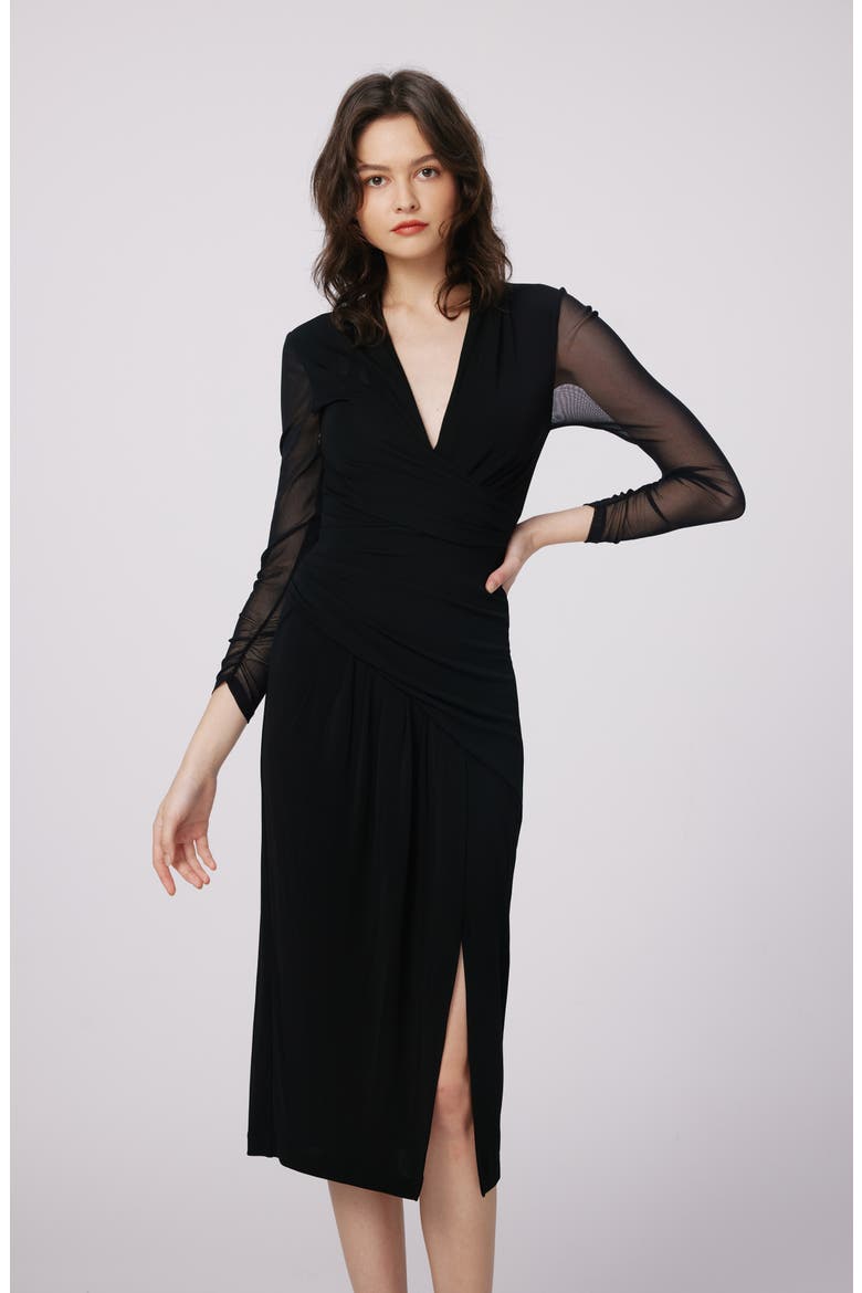 Serina Mixed Media Long Sleeve Dress, Alternate, color, BLACK