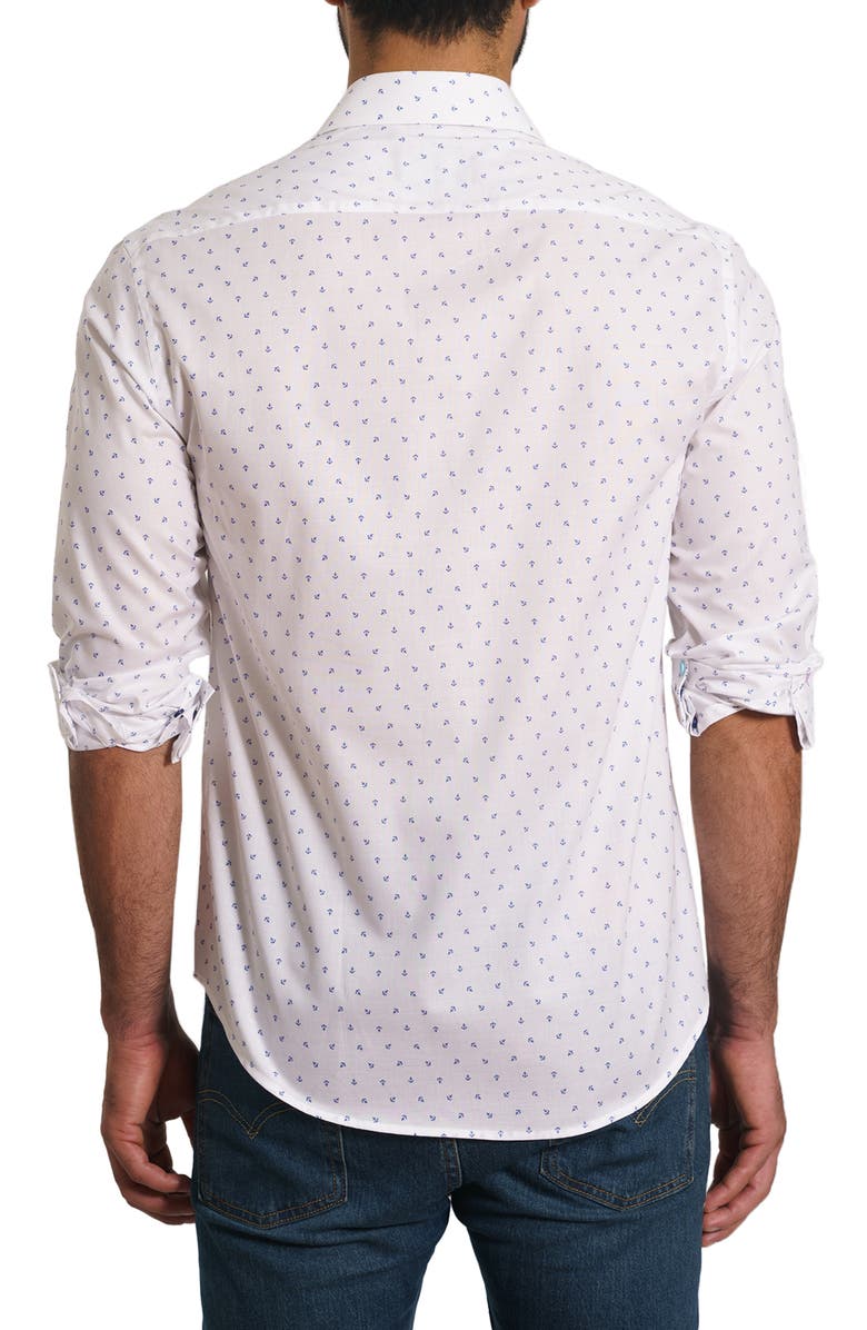 Jared Lang Trim Fit Anchor Print Button-Up Shirt, Alternate, color, White