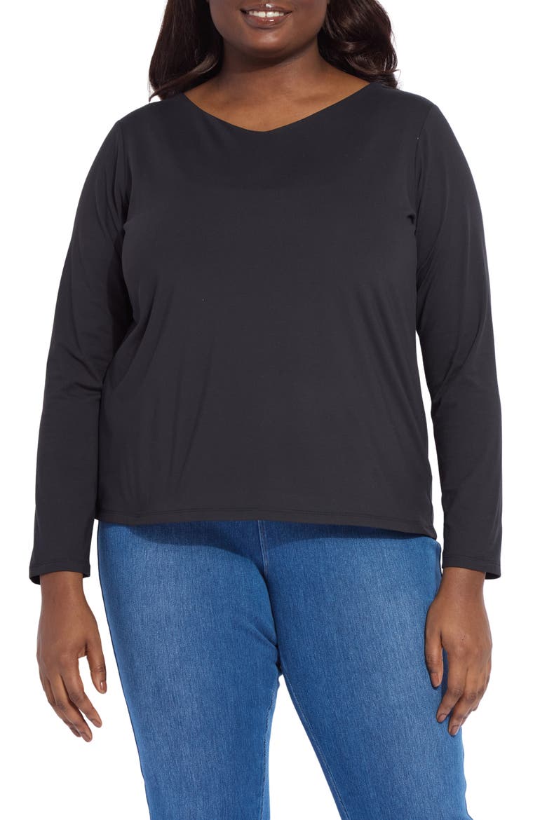 Lyssential V-Neck Long Sleeve Top, Main, color, BLACK