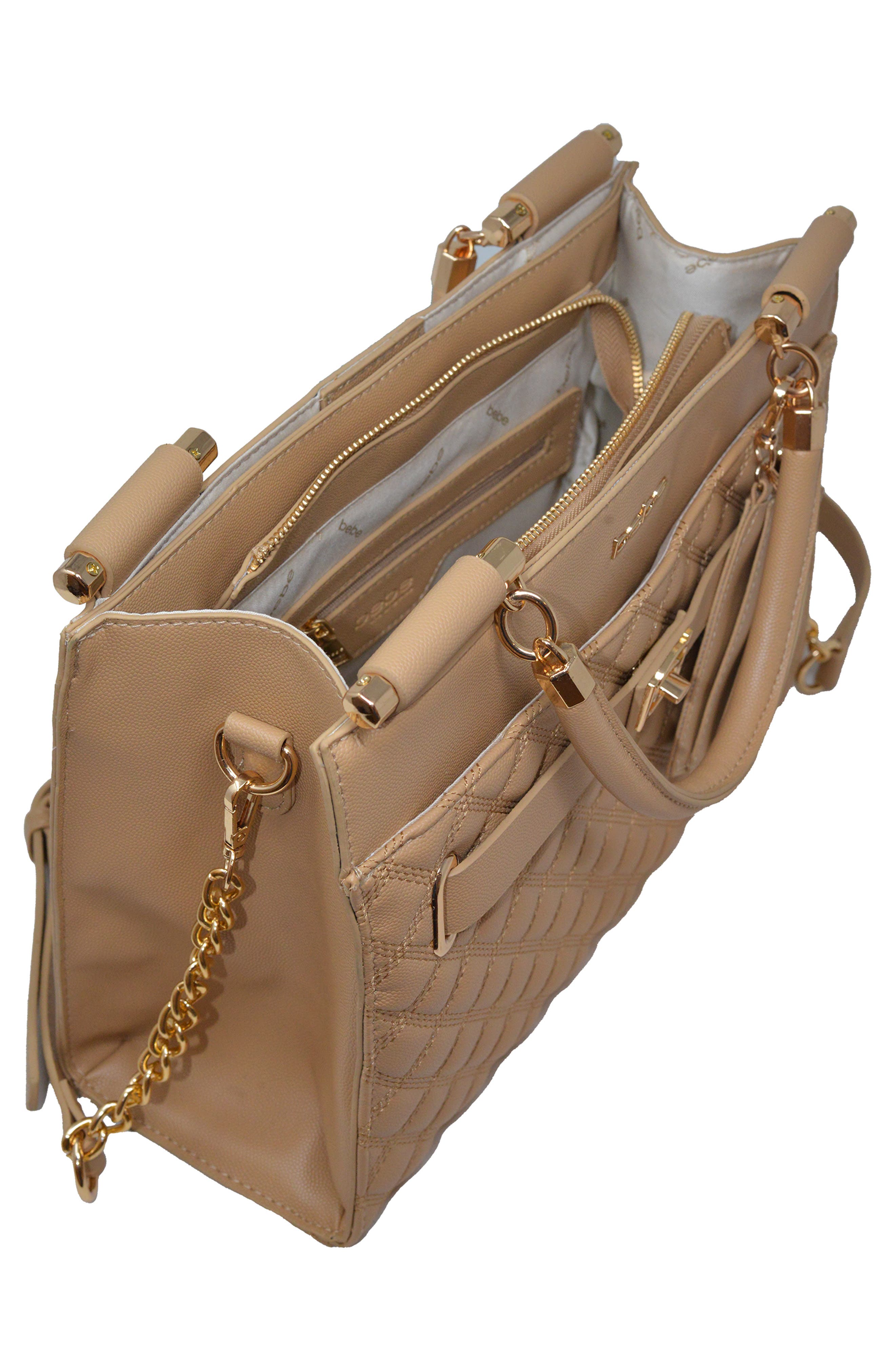 bebe Alex Quilted Satchel, Alternate, color, Almond