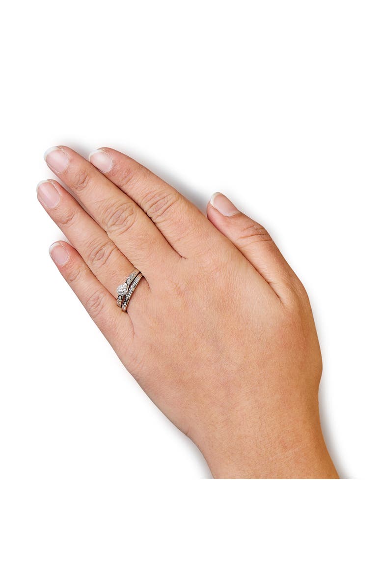Silver Diamond Accent Frame Twist Shank Bridal Set Ring and Band, Alternate, color, White