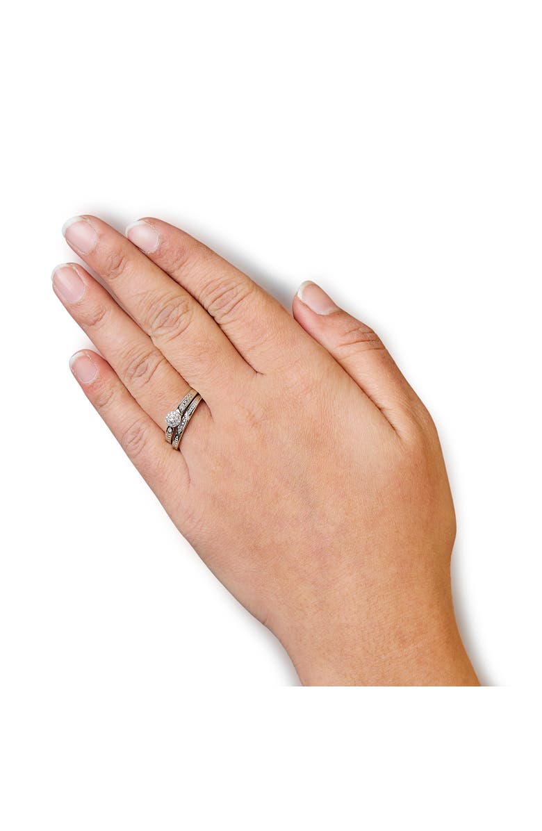 Haus of Brilliance Silver Diamond Accent Frame Twist Shank Bridal Set Ring and Band, Alternate, color, White