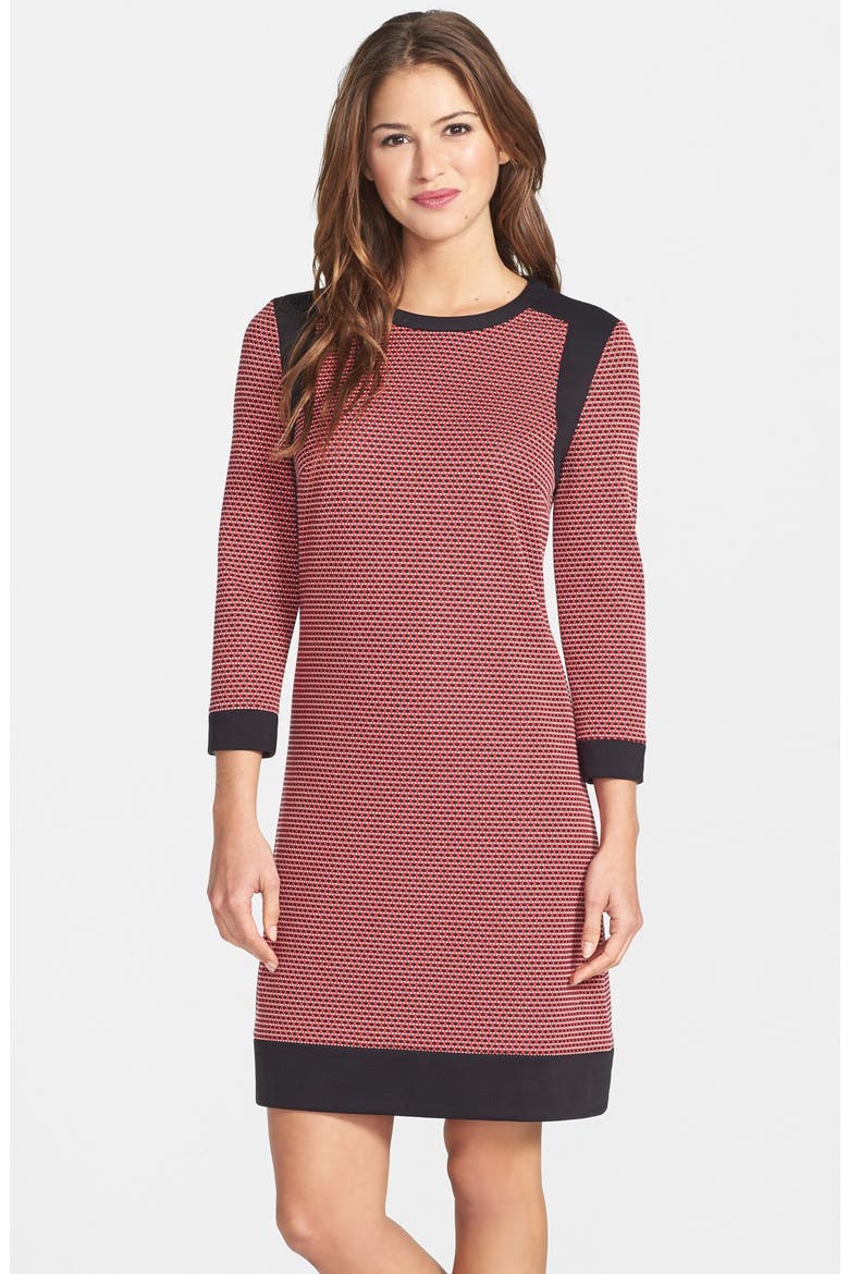 Jacquard Knit Shift Dress, Main, color, FIRE RED
