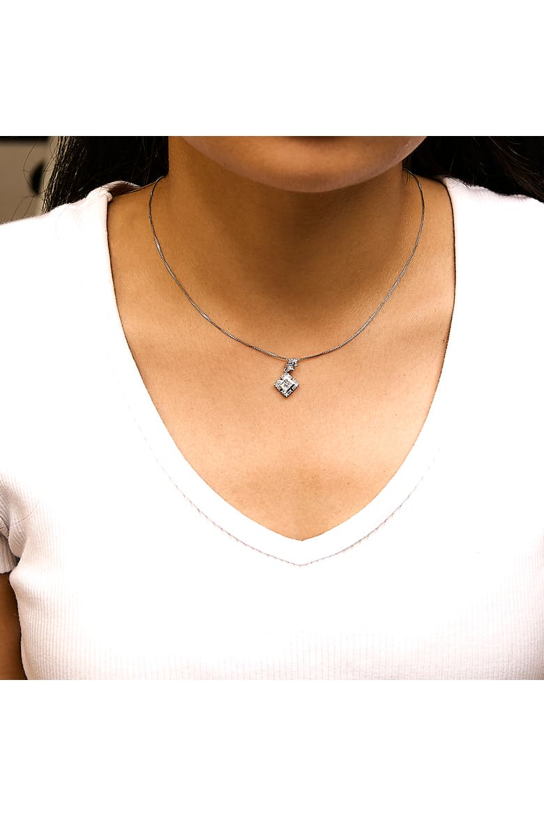 10K White Gold 1/2 Cttw Princess Cut Rhombus Drop Pendant Necklace, Alternate, color, White Gold