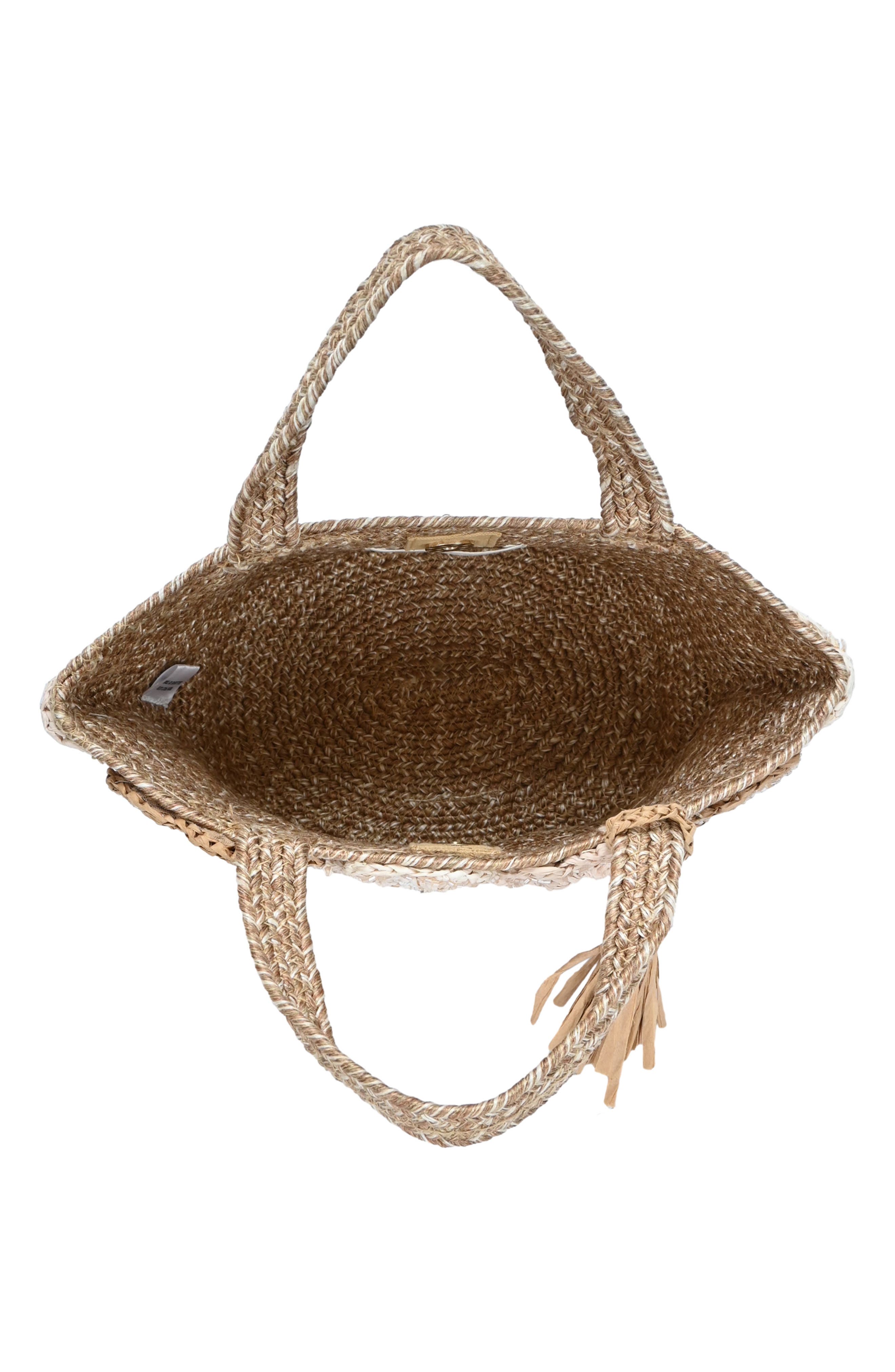 Raffia Flower Jute Tote, Alternate, color, NATURAL