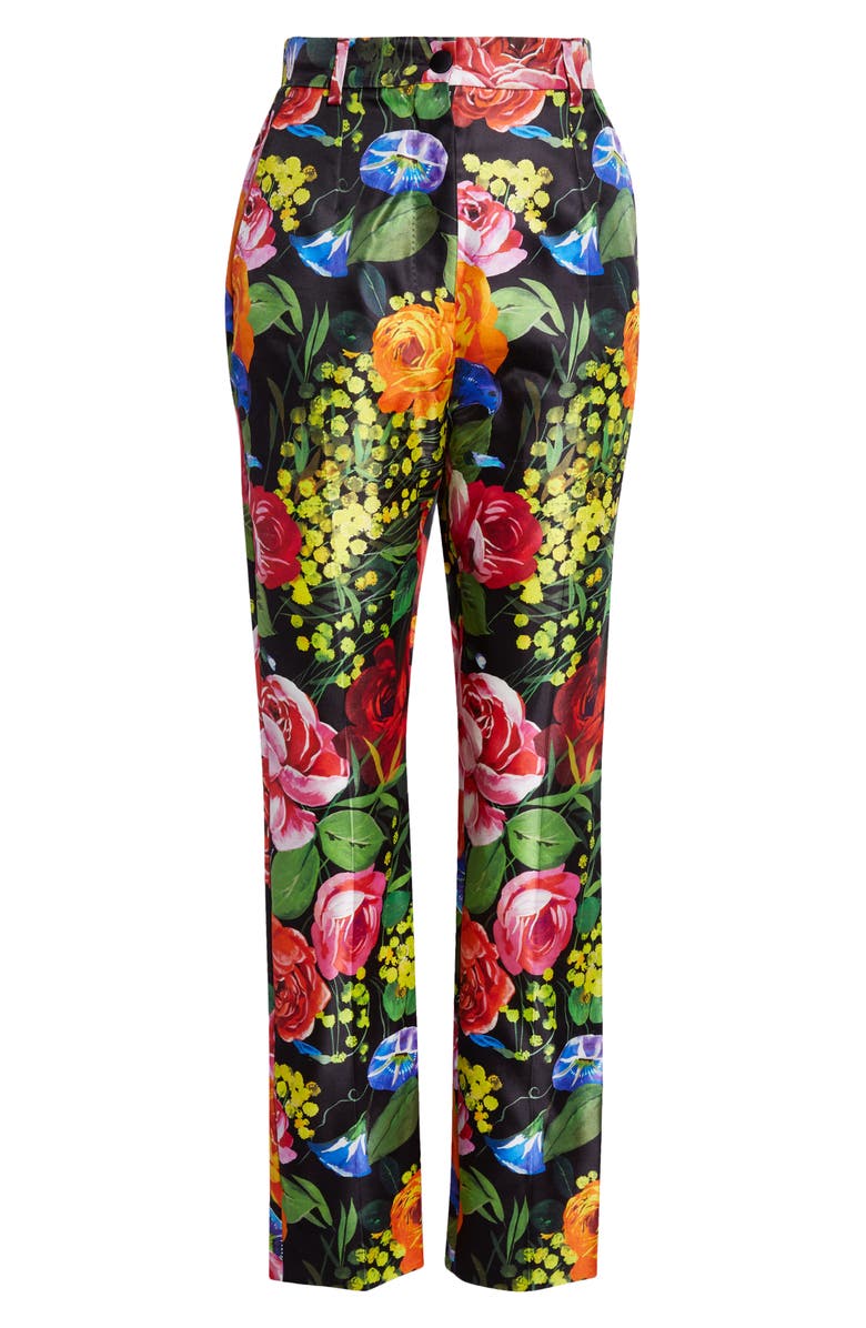 Dolce&Gabbana Floral Print Silk Shantung Straight Leg Pants, Main, color, 