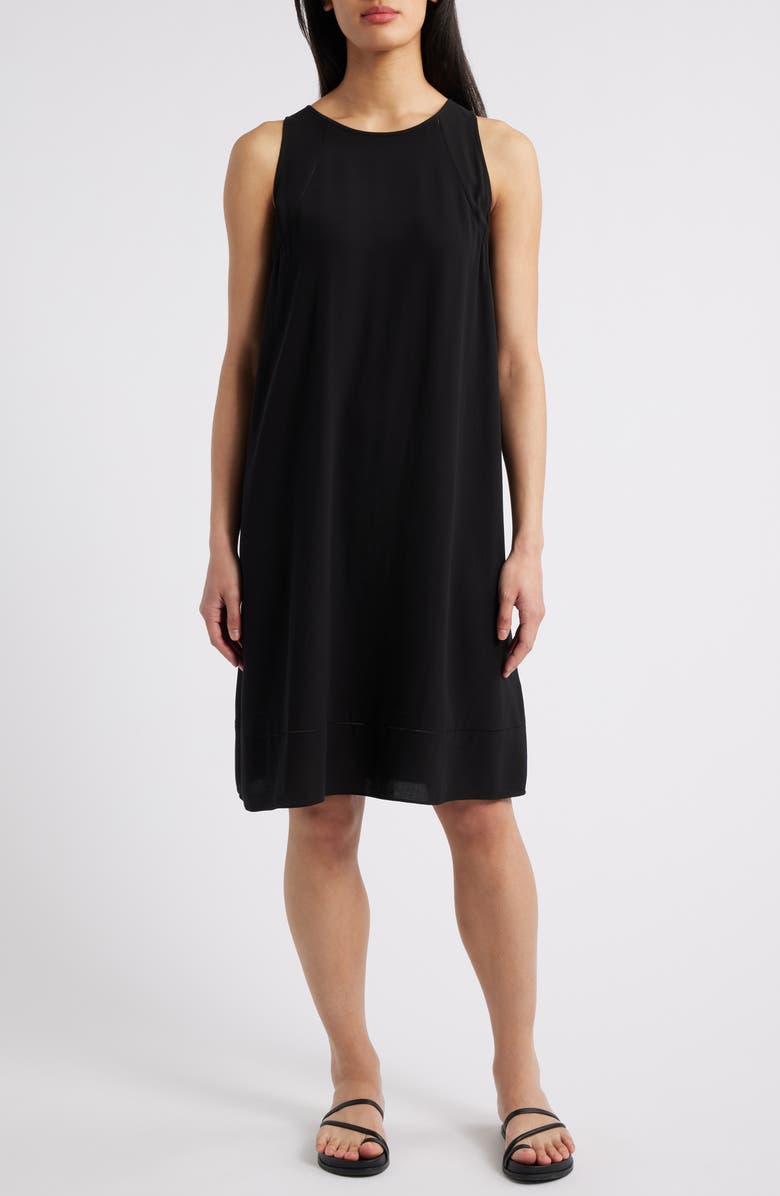 Eileen Fisher Sleeveless Silk A-Line Dress, Main, color, Black