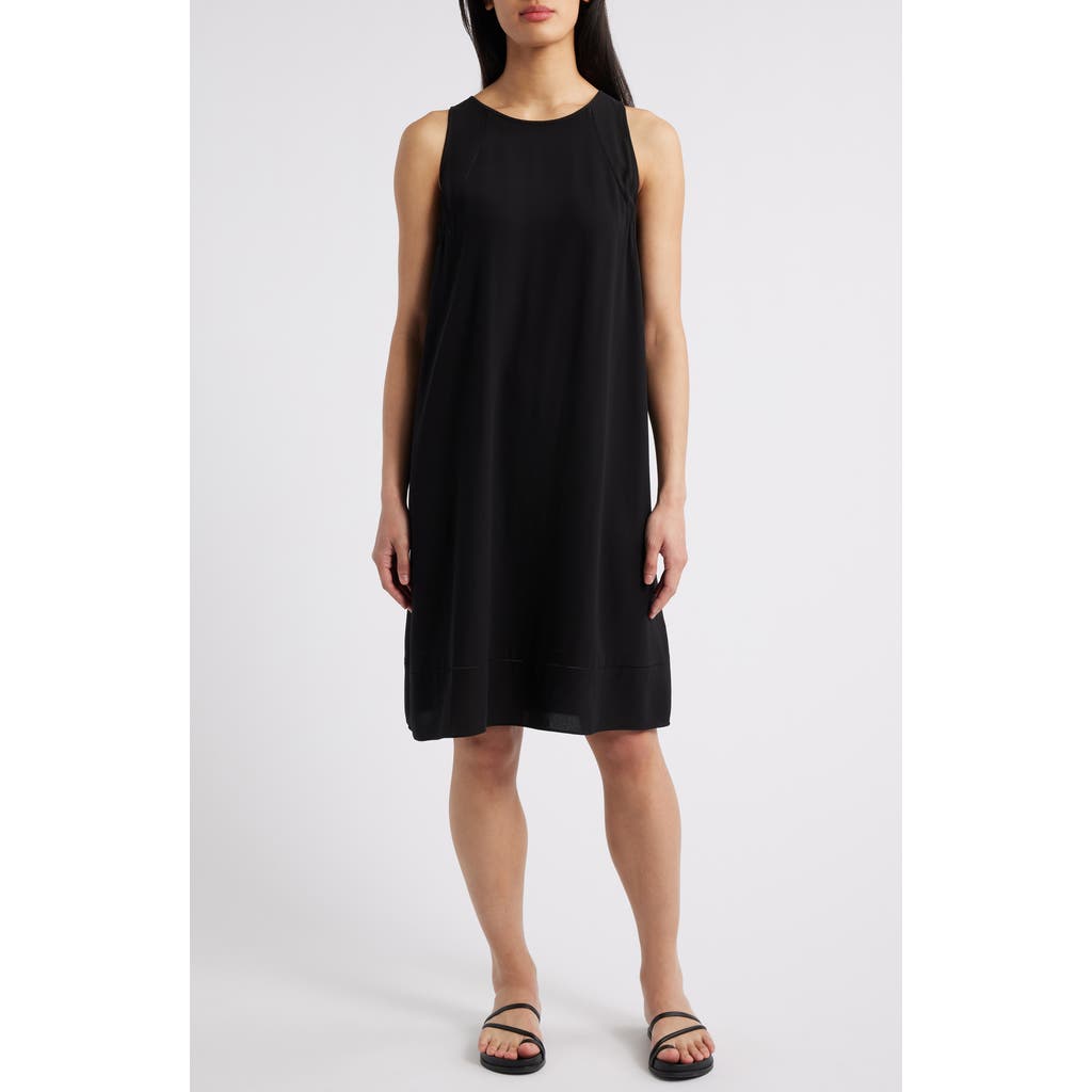 Eileen Fisher Sleeveless Georgette Crepe Midi Tank Dress In Black