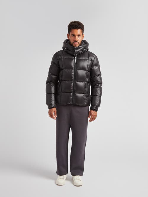Jack1t Ez Boxed Hooded Racer Puffer Jacket In Black