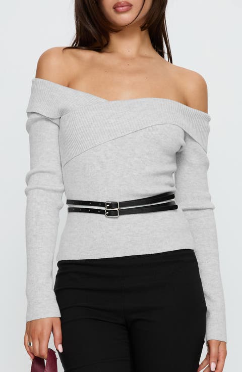 Ellenore Off the Shoulder Belted Sweater