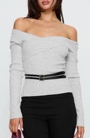 Princess Polly Ellenore Off the Shoulder Belted Sweater