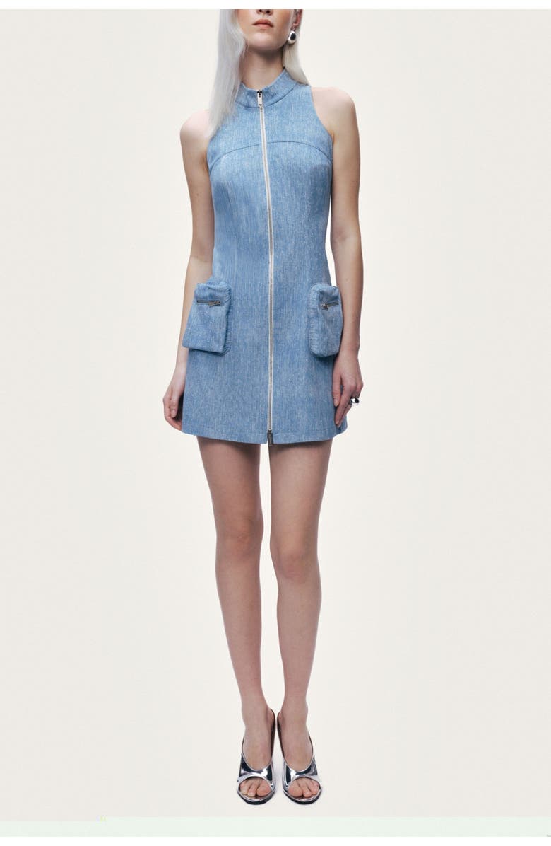 Nocturne Pocket and Stone Detail Halterneck Mini Dress, Main, color, Blue