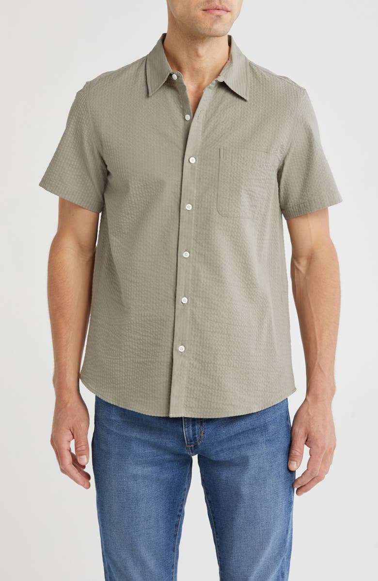 Joe's Cotton Seersucker Short Sleeve Button-Up Shirt, Main, color, Olive