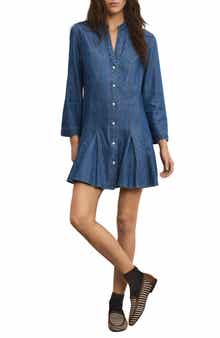 Korinda Godet Pleat Long Sleeve Denim Dress