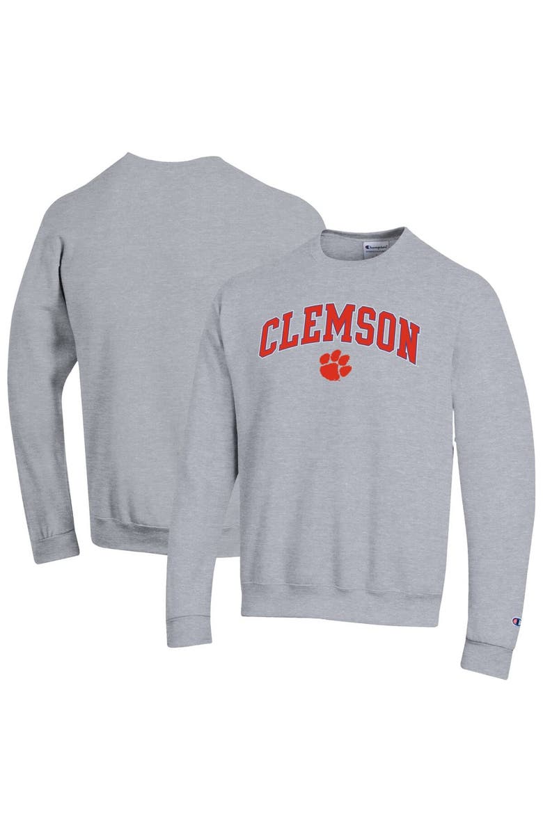 Champion Men's Champion  Heather Gray Clemson Tigers Arch Over Logo Pullover Sweatshirt, Alternate, color, Heather Gray