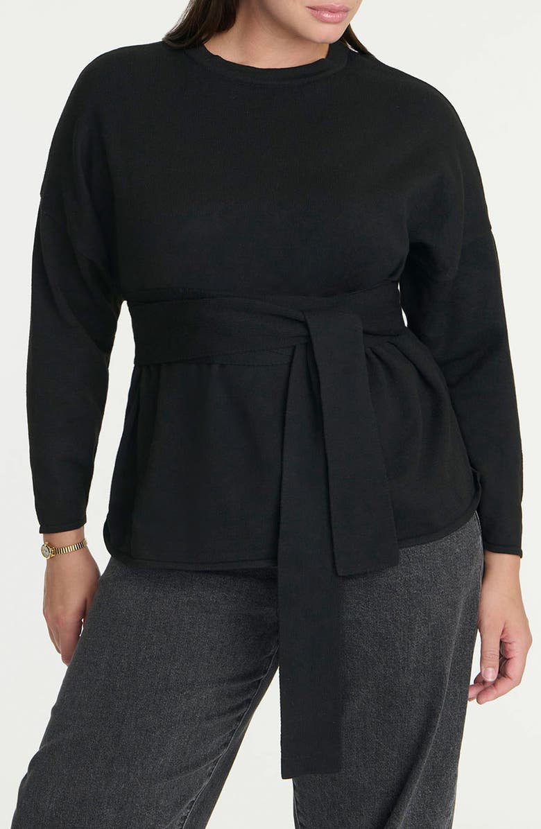 ELOQUII Medium Gauge Tie Waist Sweater, Main, color, 