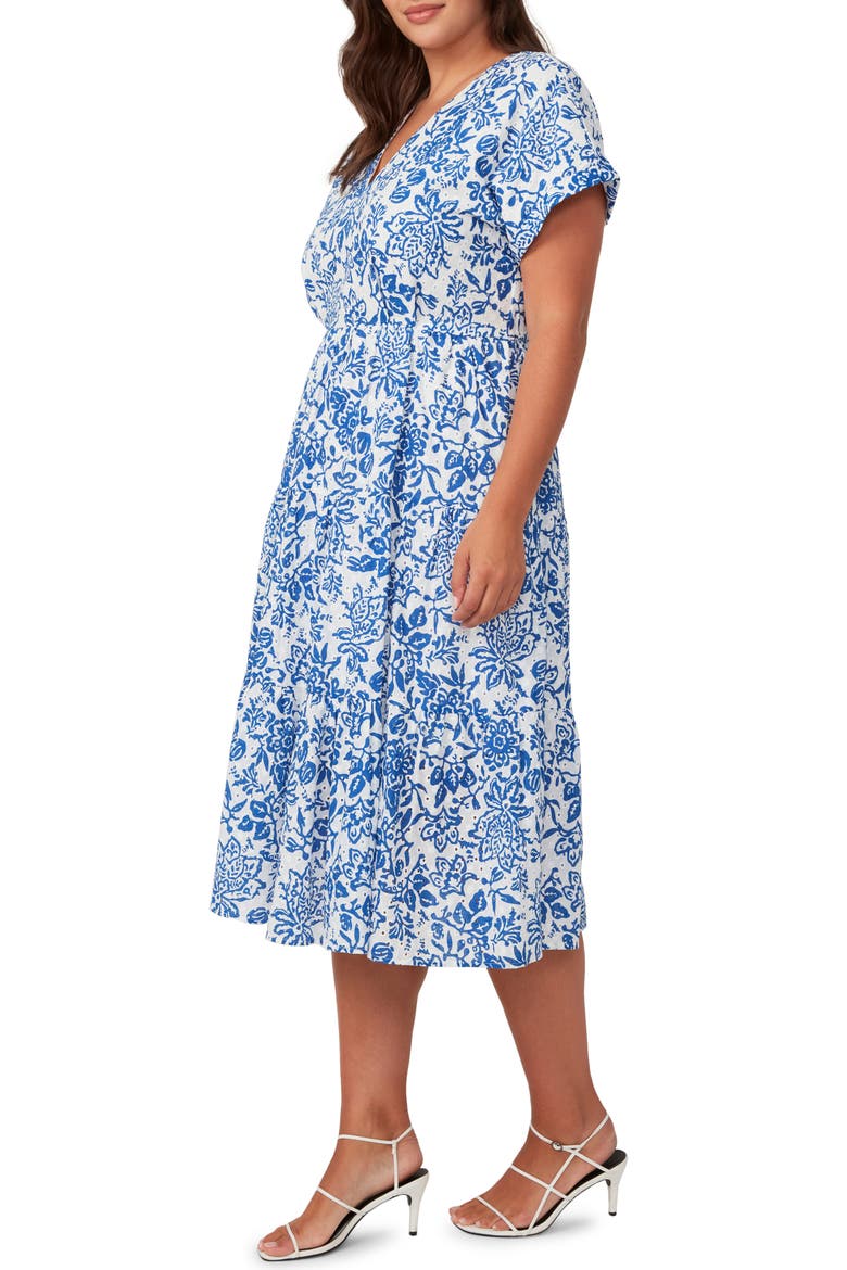 Cote Dazur Embroidered Midi Dress, Alternate, color, MILK/ AZURE
