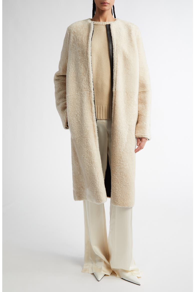 Genuine Teddy Shearling Zip Coat, Alternate, color, CREAM