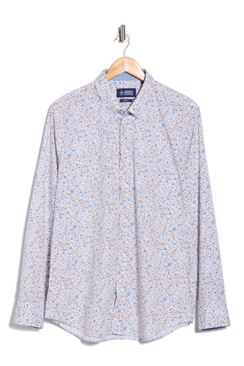 Slim Fit Painterly Floral Dress Shirt, Alternate, color, FROSTED ALMOND