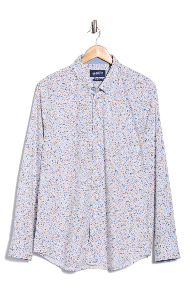 Original Penguin Slim Fit Painterly Floral Dress Shirt, Alternate, color, Frosted Almond