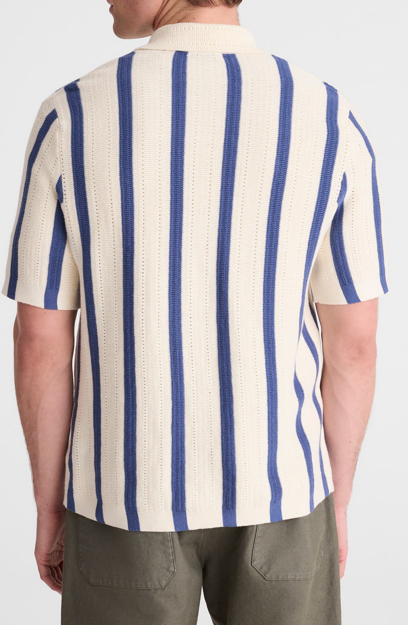 Stripe Button-Up Cotton Sweater Polo - image 2