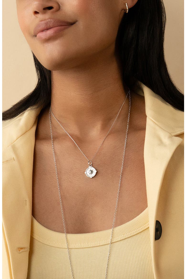 Mini Adventure Compass Necklace, Alternate, color, SILVER
