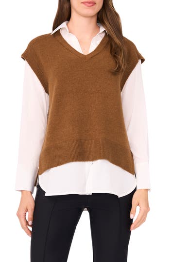 Halogen ® Layered Look Sweater Vest In Brown