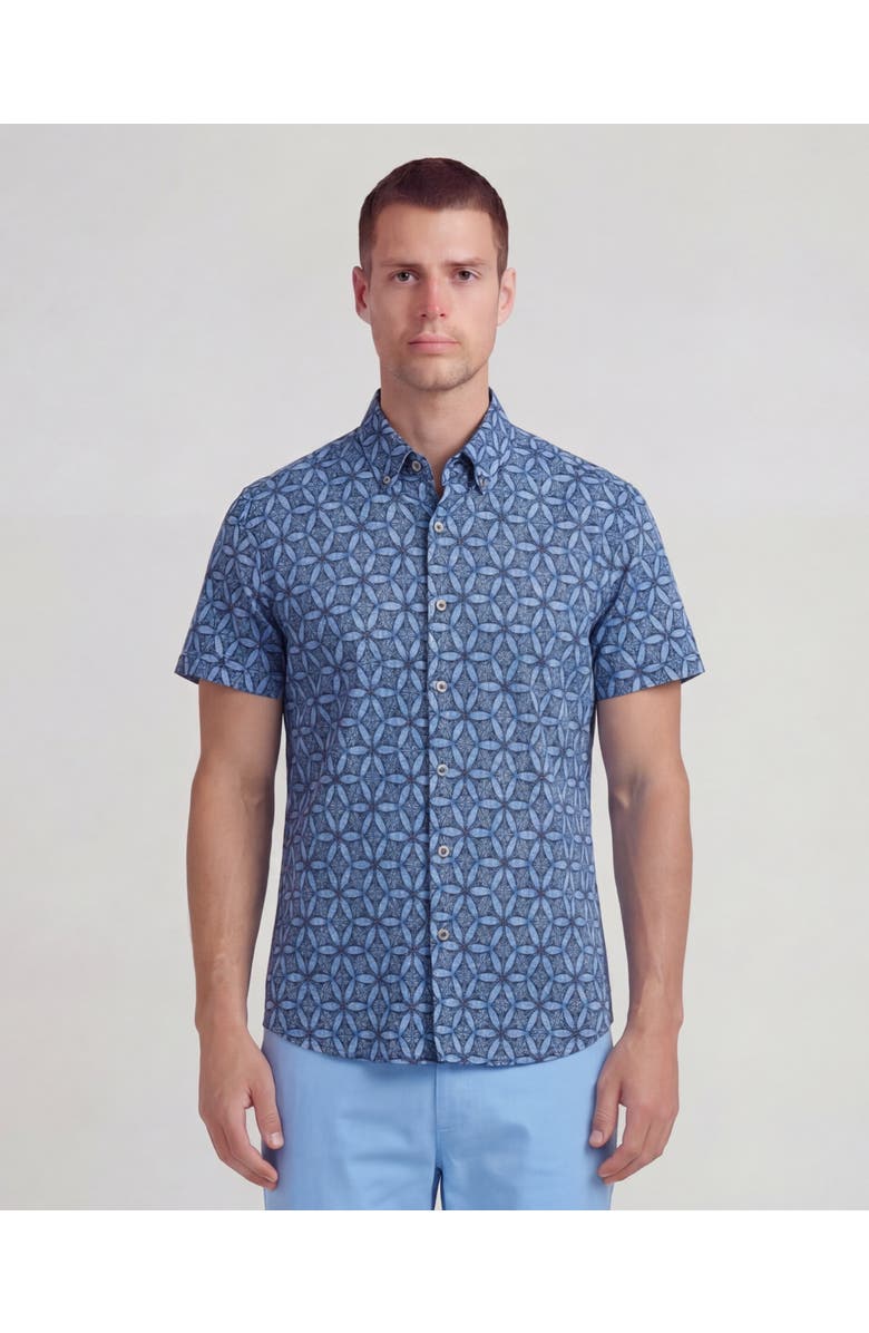 Lords of Harlech Tribal Mens Merino Wool Button-up Shirt, Main, color, Tribal Blue