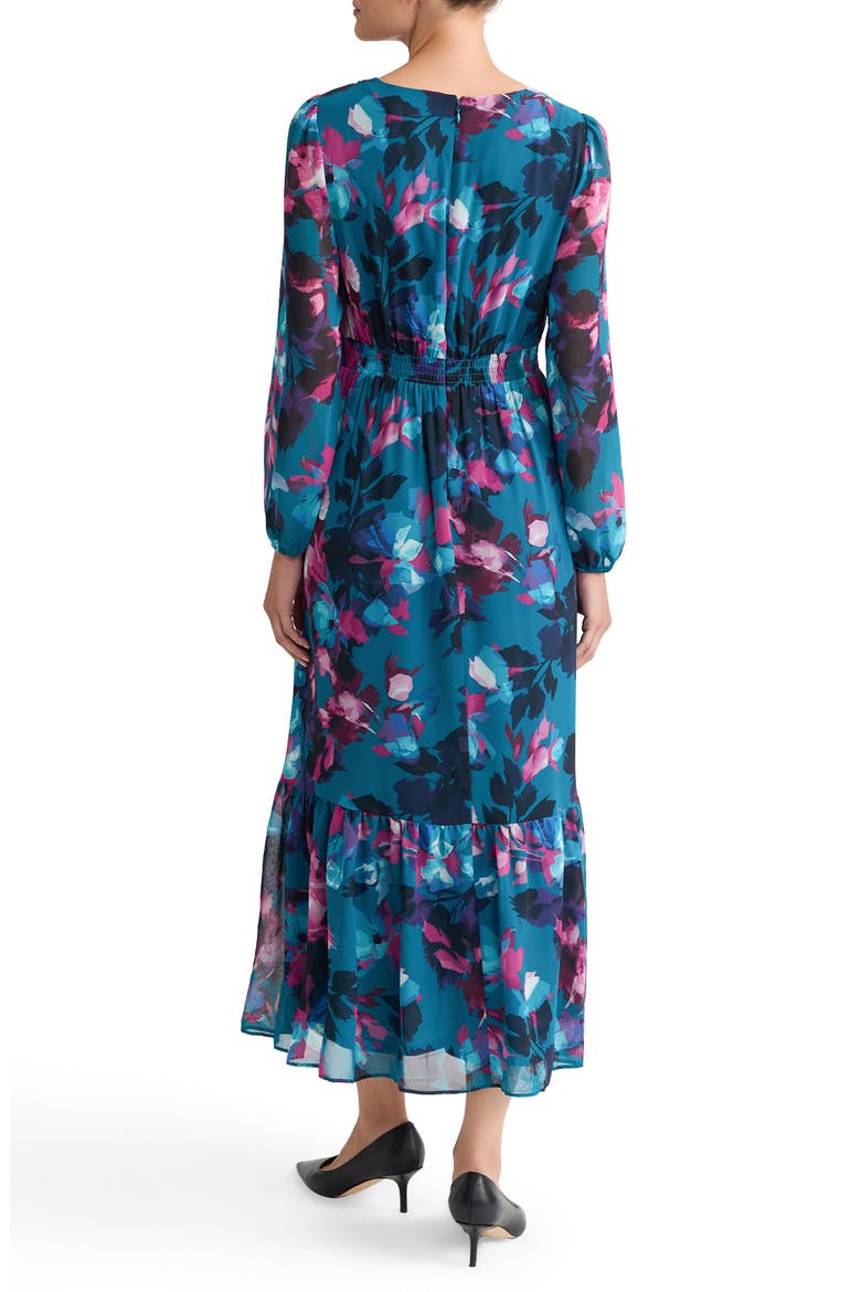 Floral Balloon Sleeve Midi Dress, Alternate, color, BOTTLE TEAL MLT