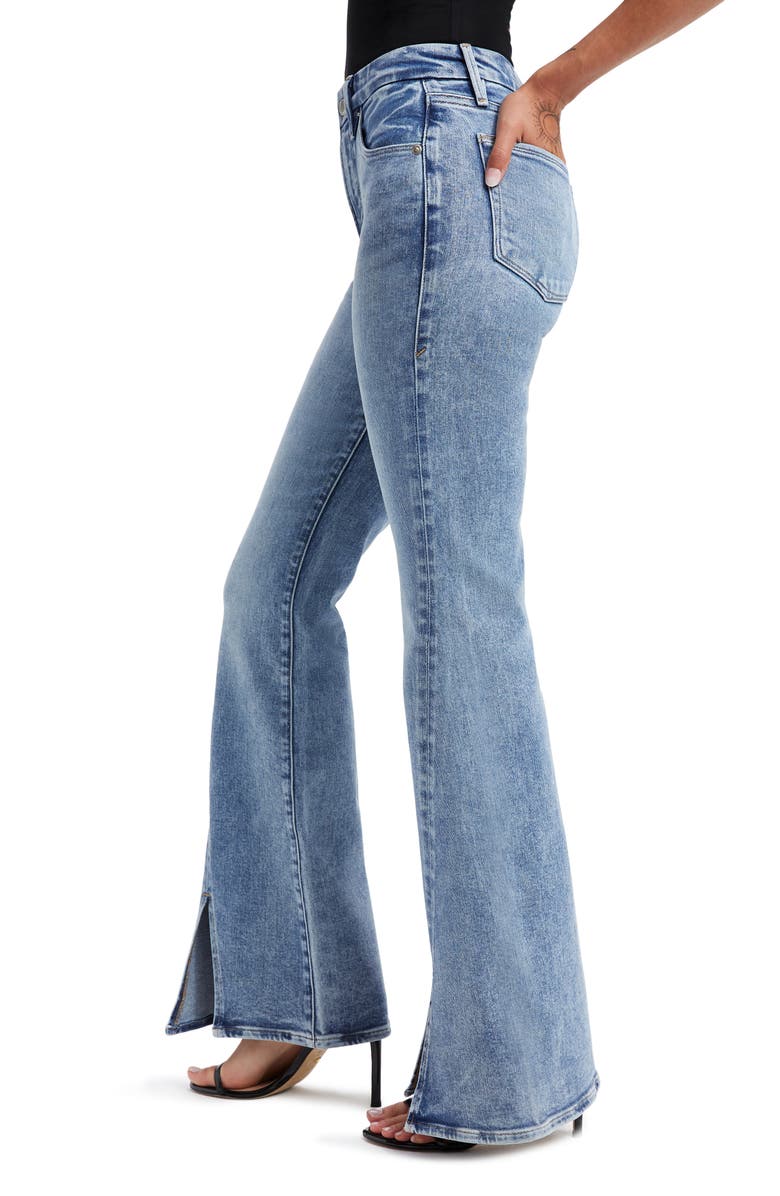 Good American Good Legs Twisted Slit High Waist Flare Jeans, Alternate, color, 