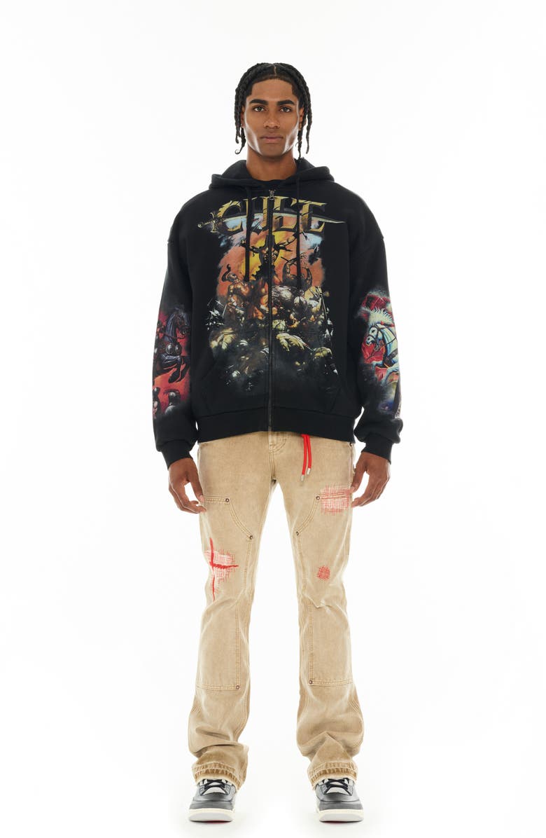 Cult of Individuality Horseman Full Zip Graphic Hoodie, Alternate, color, Black