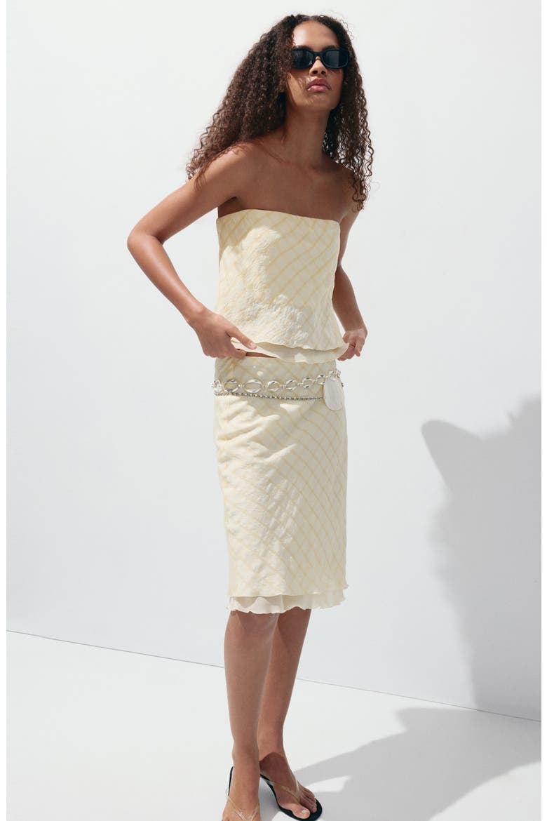 Checkered Strapless Top, Alternate, color, YELLOW