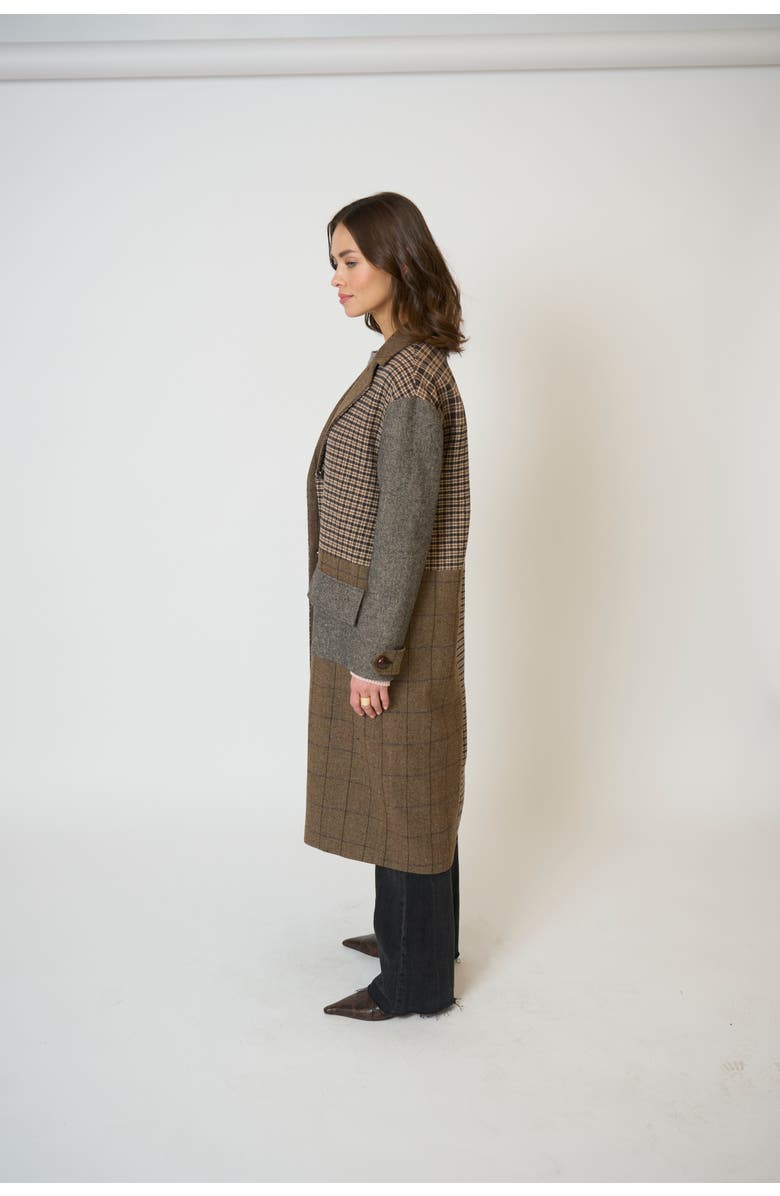 Central Park West Raven Patchwork Long Coat, Alternate, color, Brown
