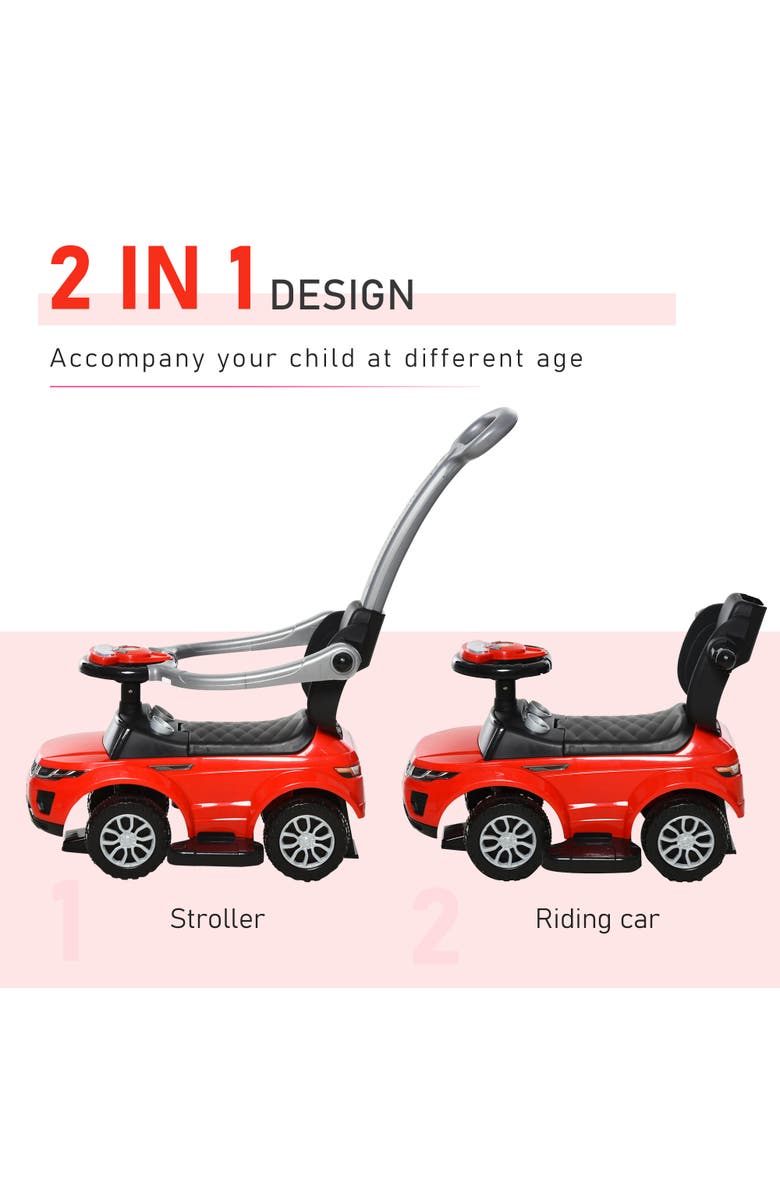 Aosom 3-in-1 Kids Push Car with Horn, Music, Light, Alternate, color, Red