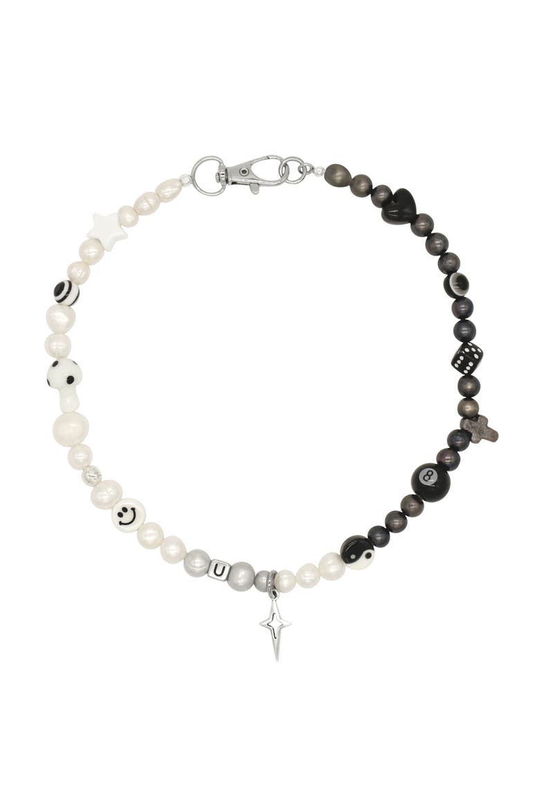 Pearl Necklace With Star Charm, Main, color, Black And White