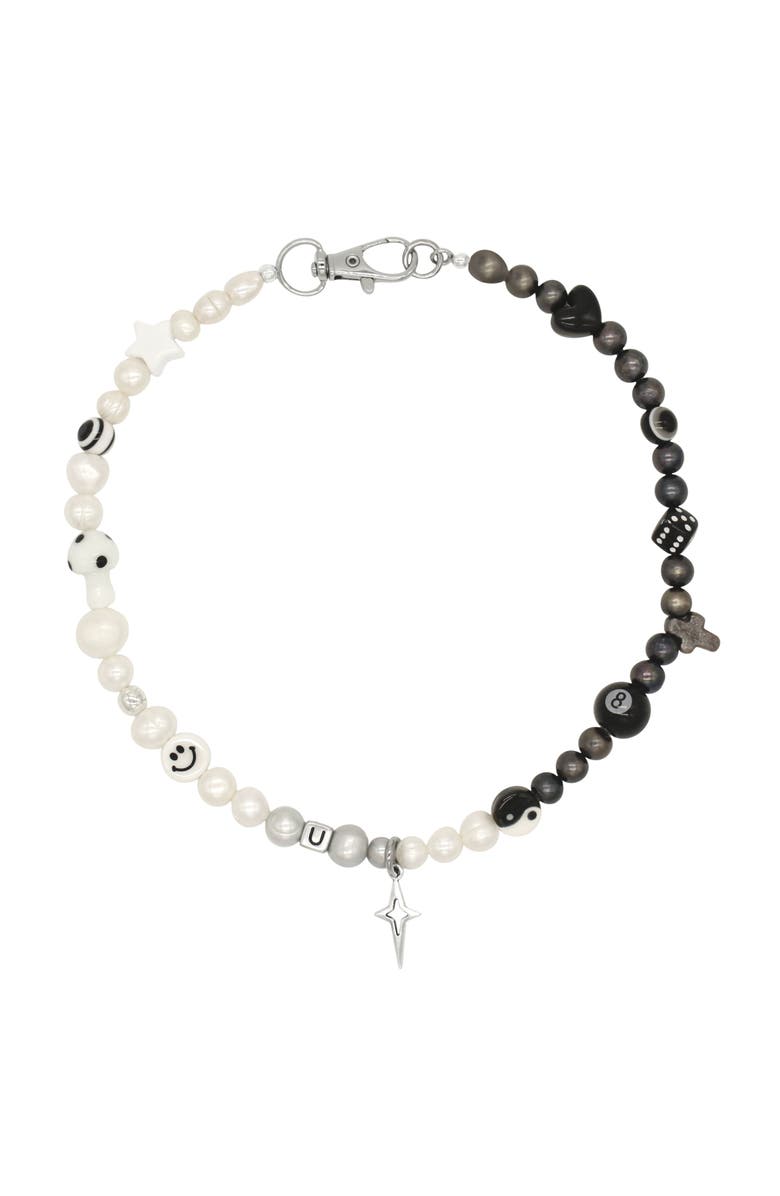 Velvet Luna Pearl Necklace With Star Charm, Main, color, Black And White