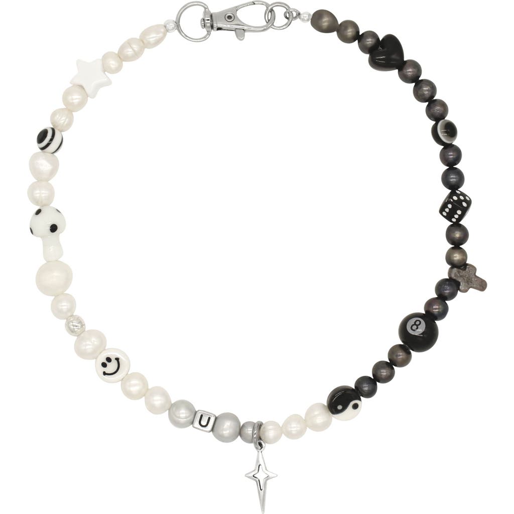 Velvet Luna Pearl Necklace With Star Charm In Black