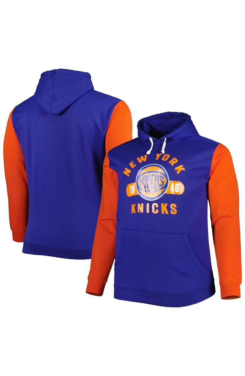 FANATICS Men's Fanatics Blue/Orange New York Knicks Big & Tall Bold Attack Pullover Hoodie, Main, color, Blue