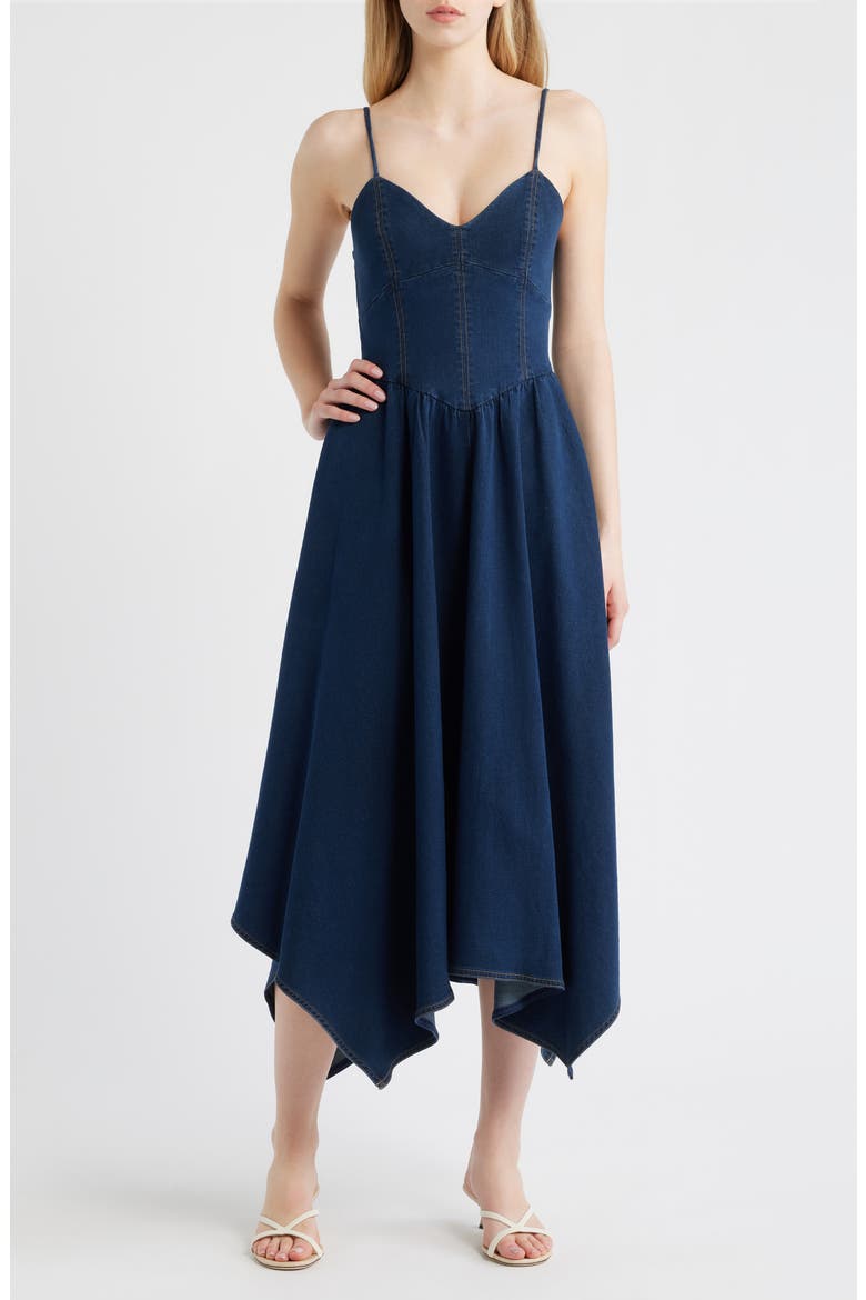 Handkerchief Hem Denim Dress, Main, color, INDIGO